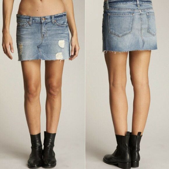 J Brand Drifter Distressed Mini Denim Skirt - Picture 1 of 8